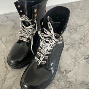 See By Chloe Glossy Black Combat Boots